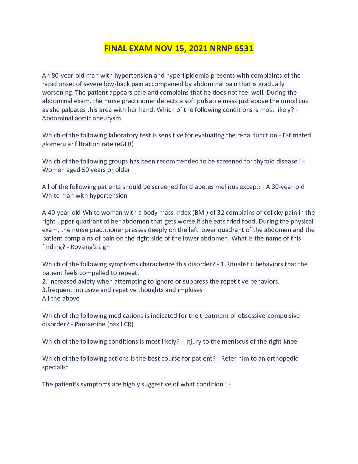 Preview image for Final exam nov 15, 2021 NRNP 6531